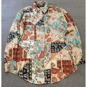 Zara Women's XS Multi-Color Long Sleeve Paisley Boho‎ Button Shirt